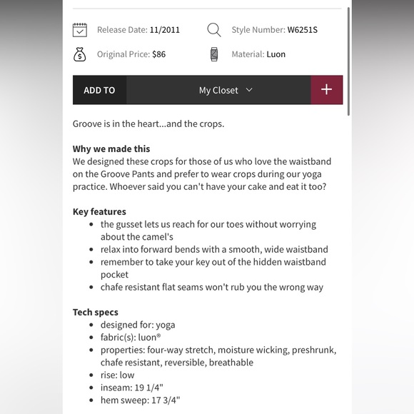 Vintage Lululemon Groove Crop - Picture 6 of 6